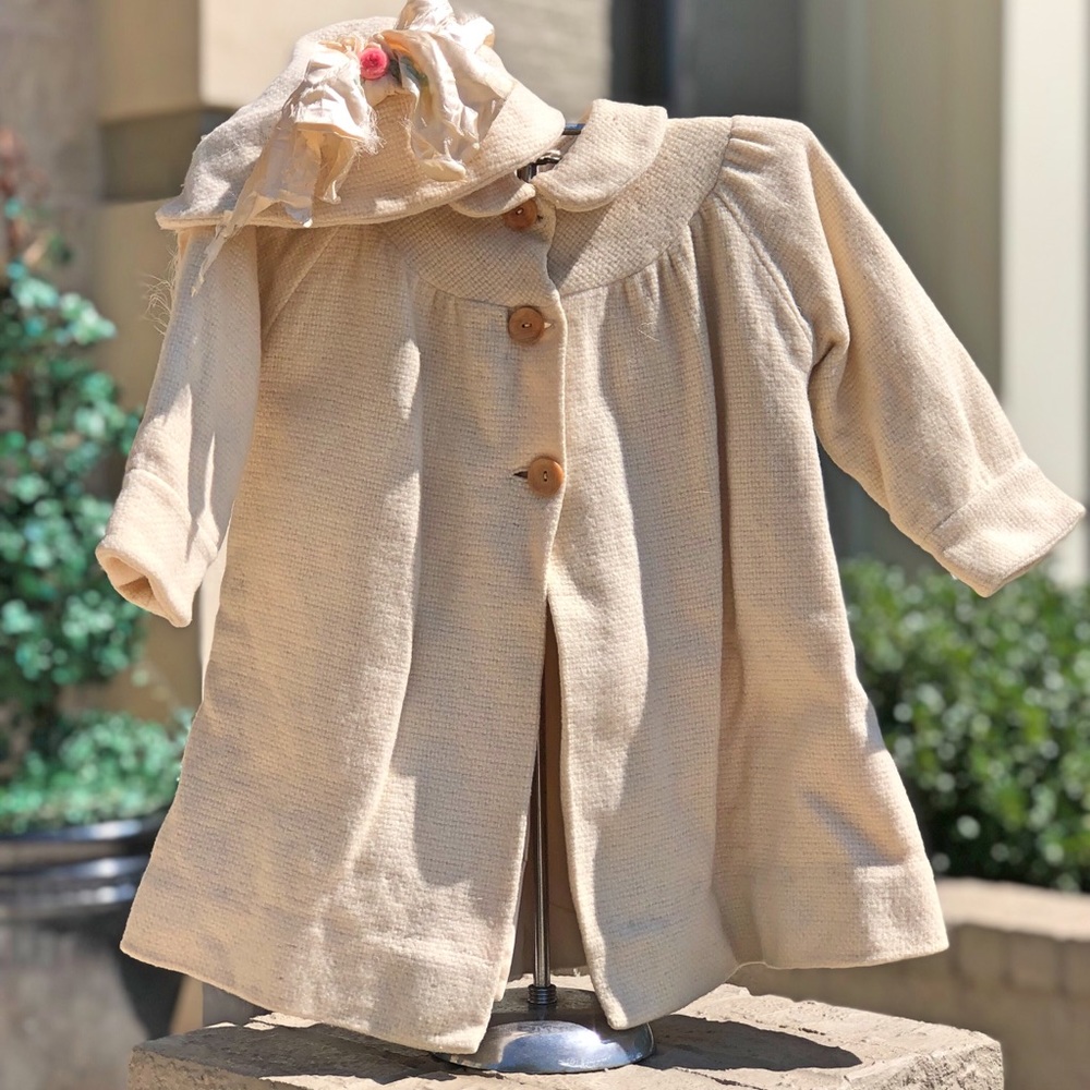 Antique child’s wool coat & hat ( for decoration)